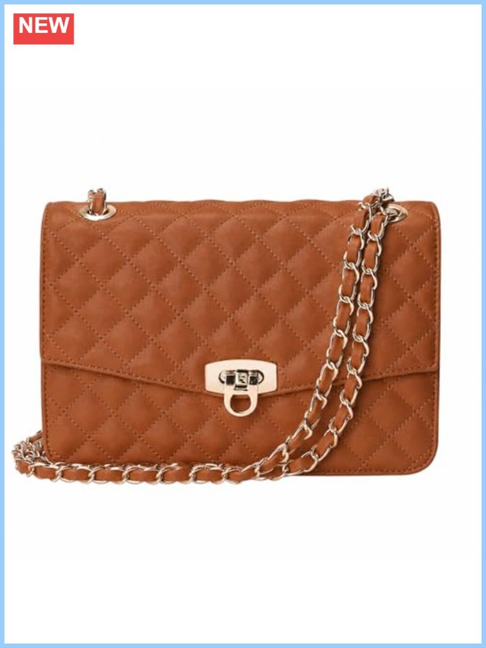 Quilted Vegan Leather Crossbody Clutch with Chain Strap